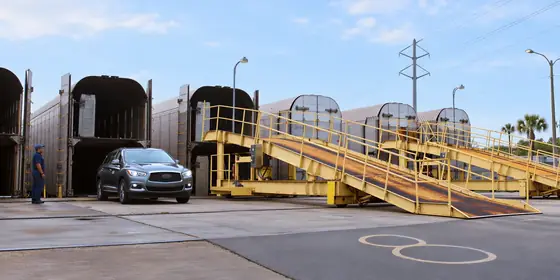 A car at the Auto Train loading ramp