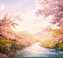 Spring blossoms over a river Spring blossoms over a river